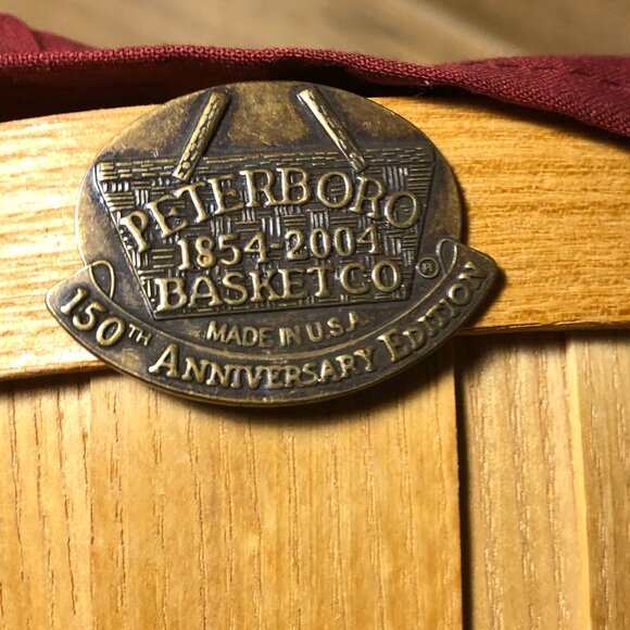 Vintage Peterboro handcrafted round basket with  handle, red merlot liner - Picture 2 of 10